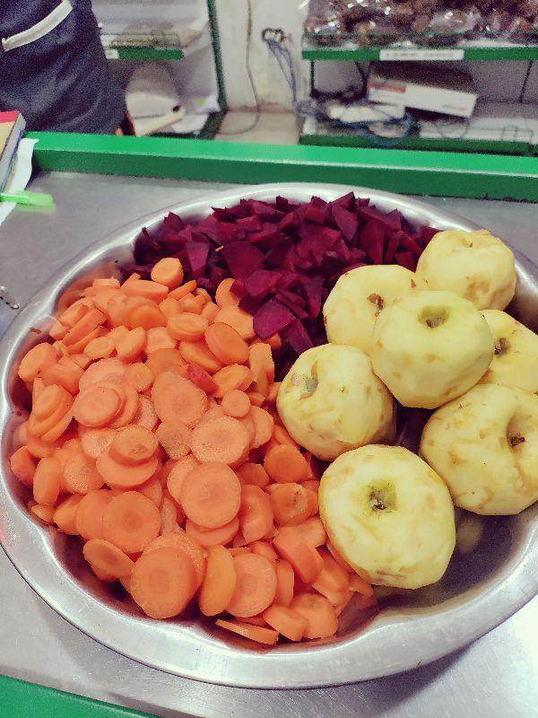Assorted vegetables including carrots, beets, and potatoes on a metal tray. ABC Malt 250g - BKH Organics