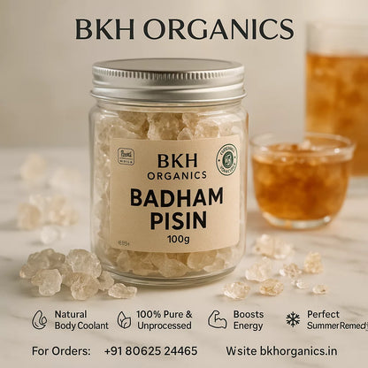 Jar of BKH Organics Badham Pisim with a blurred background