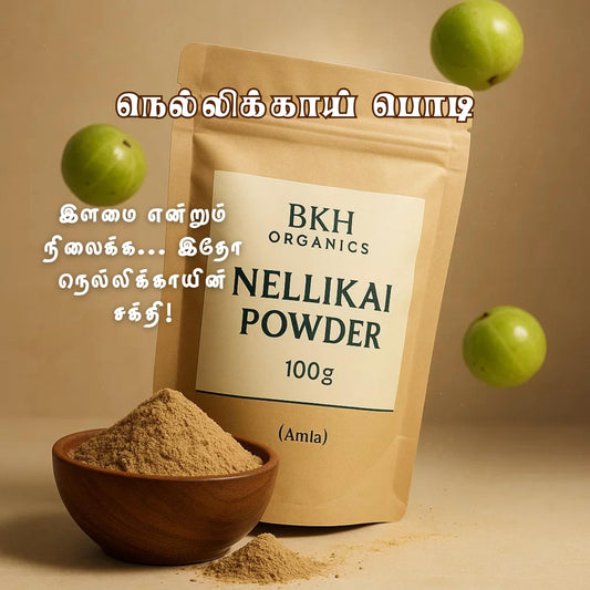 BKH Organics Mango Pickle jar with ingredients on a beige background