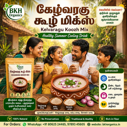 BKH Organics Kelvaragu Koozh Mix with a family enjoying a healthy summer cooling drink.